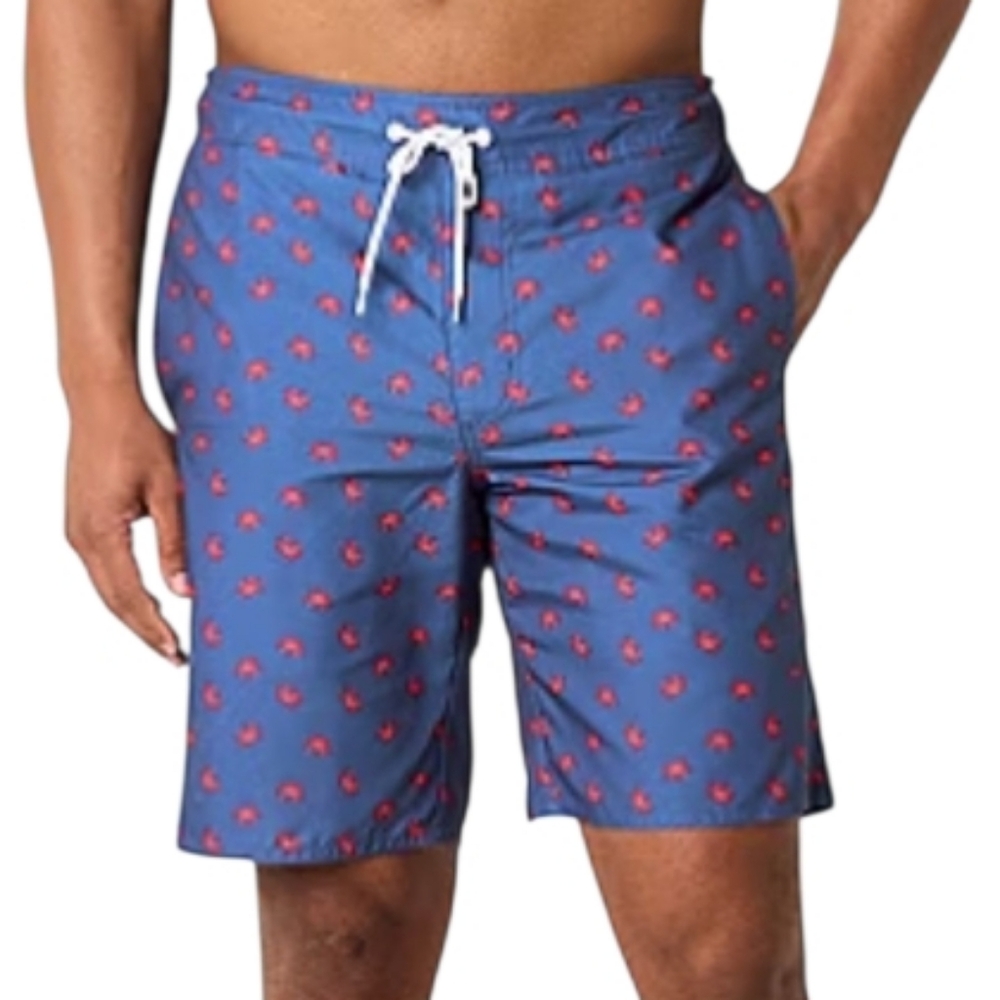 St John's Bay Men's Size 4XL Swim Trunks Shorts Blue Crab Knee Length UPH 50